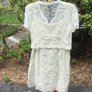 Yaze Sheer Lace Top Embroidered Dress 2Pc Set